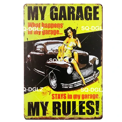 [SQ-DGLZ] мышцы автомобиля Жестяная Табличка на гараж Настенный декор "Garage Rules" Изделия из металла "Garage Rules" алмазов картина таблички плакат