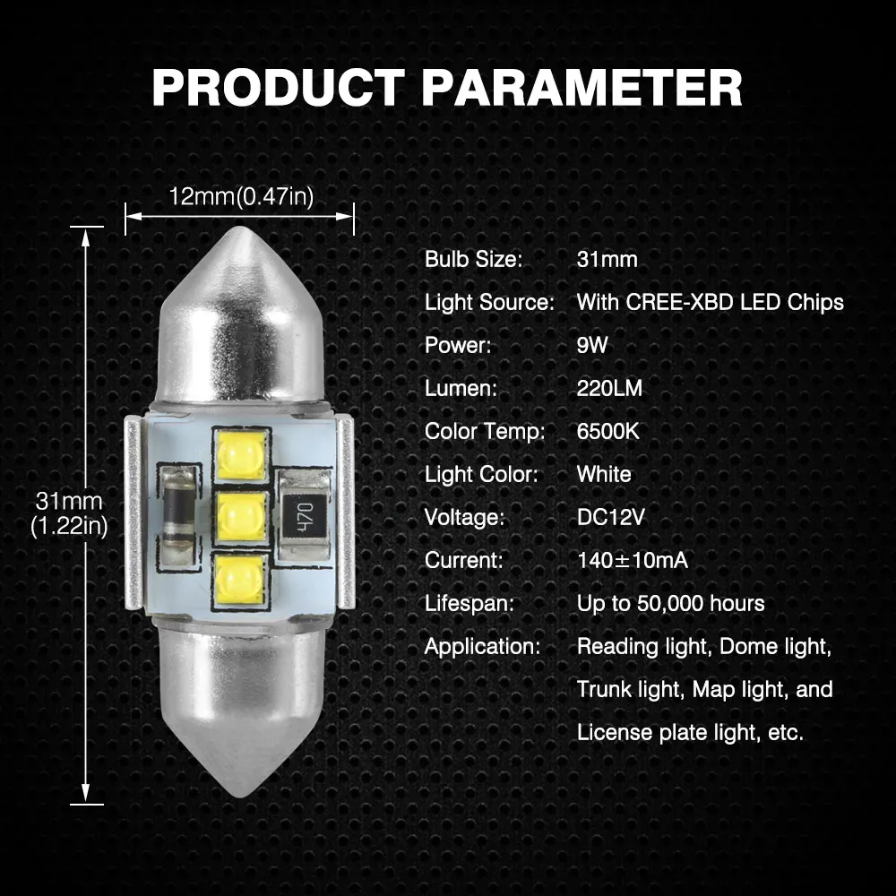 NOVSIGHT гирлянда 31 мм 36 мм 39 мм 41 мм светодиодный светильник C5W C10W супер яркий светильник для чтения интерьера