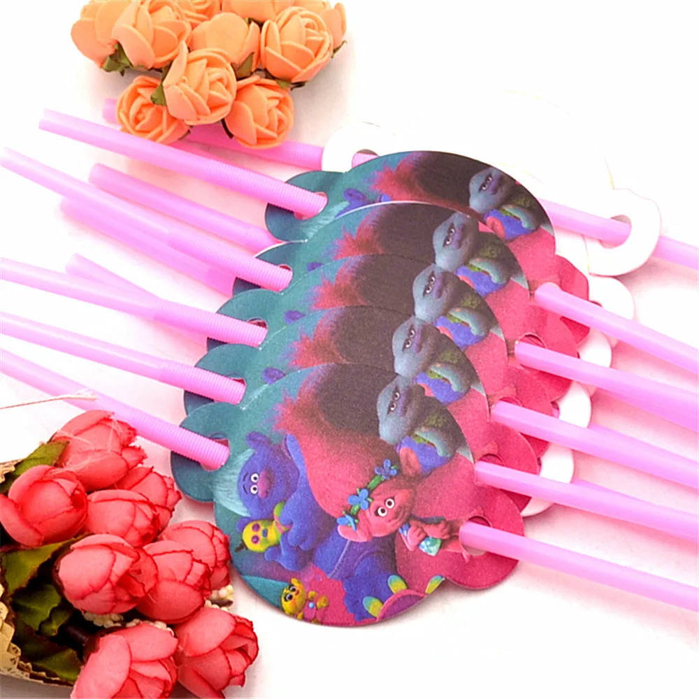 

10pcs/bag Trolls Party Supplies Drinking Straws Cartoon Birthday Decoration Baby Shower Theme Festival Favors Kids Girls Boys
