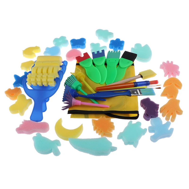48pcs/Set Flower Stamp Sponge Brush Set Art Supplies For Kids DIY Painting Tools Stamps Toys