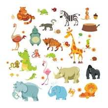 Jungle Adventure Animals Wall Stickers for Kids Rooms Safari Nursery Rooms Baby Home Decor Poster Monkey Wall Decals Wallpaper