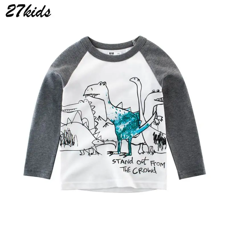 Детские хлопковые футболки с длинными рукавами с динозавром для маленьких мальчиков новые весенние детские рубашки топы для девочек, детская одежда Criancas La camiseta, 27 - Цвет: 3755 same picture