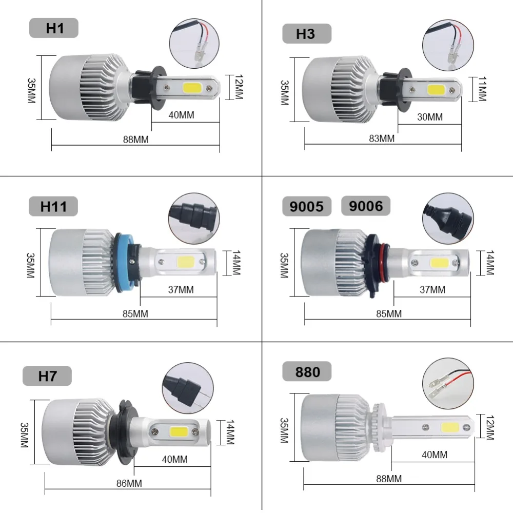 FOXCNCAR S2 COB 72 W фары для 8000LM 6500 K 12 V 24 V H7 Turbo Светодиодные Автомобильные фары H11 Led H4 Авто H1 H3 H18 H9 880 9005 9006 880 Hi Lo луч