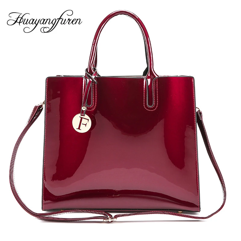 Fashion Bags Bright Solid Patent Leather Women Ladies Simple Luxury