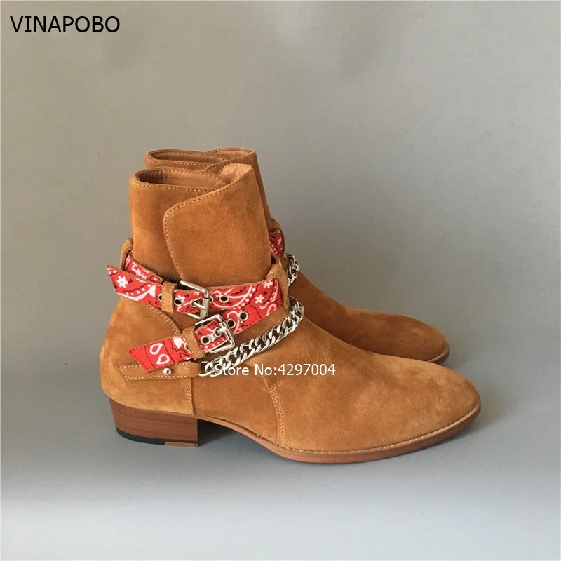 2Black-Street-Pointed-Toe-Wyatt-Buckle-Strap-scarf-Belt-Men-personalized-Suede-Boots-exclusive-handmade-Hot