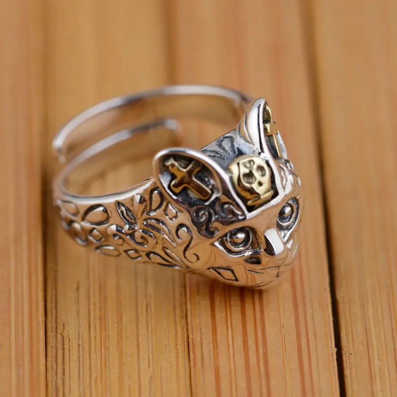 GAGAFEEL Настоящее 925 пробы Серебряное ювелирное изделие Ретро кошачий палец кольца для мужчин и женщин вечерние подарки кольцо с животными изменяемое Прямая поставка