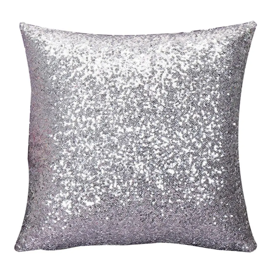 Solid color Glitter Sequins Cushion Home Decor Cushion Case (Silver)in
