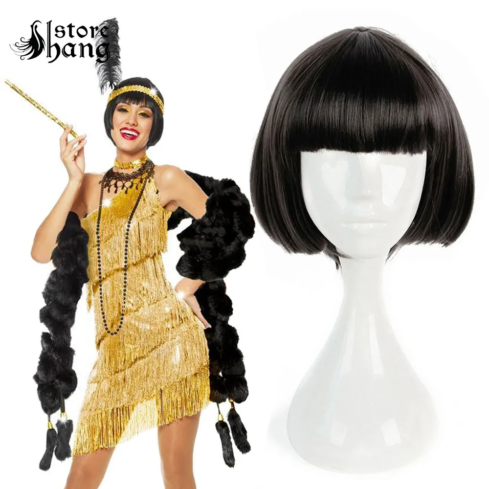 20s Flapper Perruque Filrty Girl Short Bob Heat Resistant Fiber