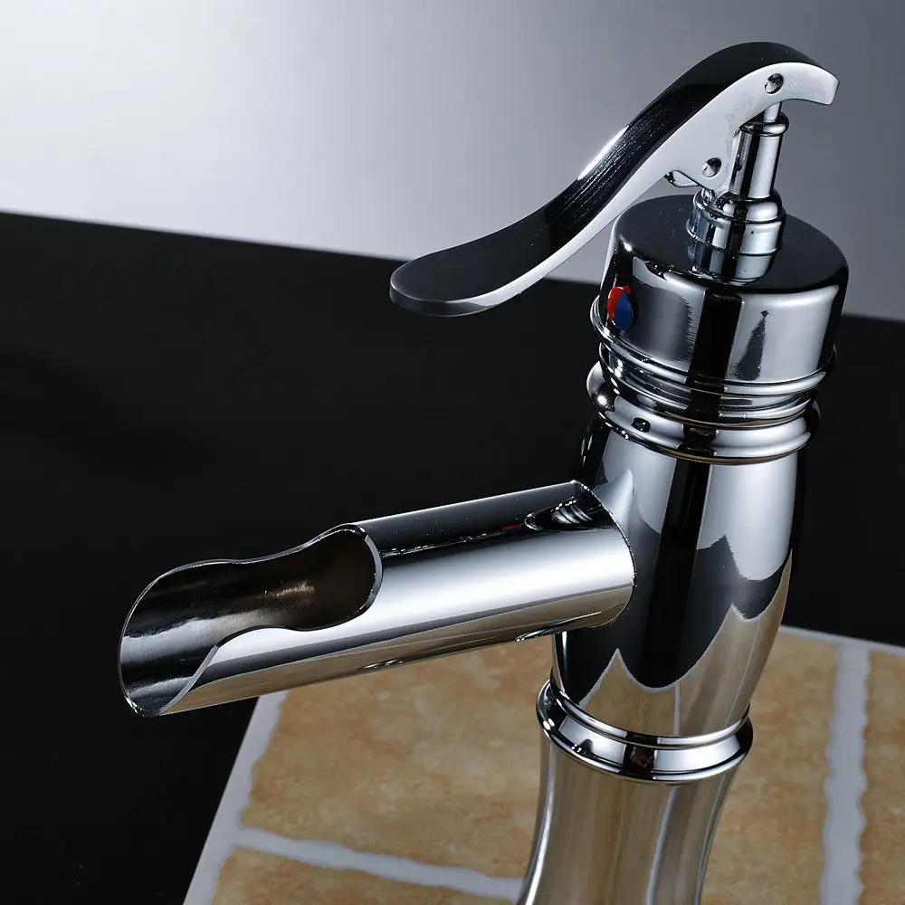 Chrome Finish Waterfall Spout Basin Faucet Single Handle Hole Bathroom Vanity Sink Faucet Basin Mixer Tap Chrome Finish Waterfall Spout Basin Faucet Single Handle Hole Bathroom Vanity Sink Faucet Basin Mixer Tap
