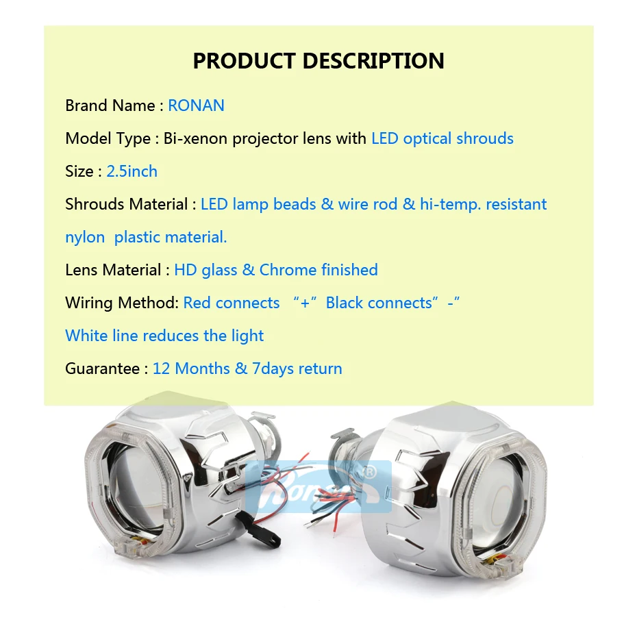 Ronan 2,5 биксенон 8,1 объектив проектора HID использовать H1 лампочка h1H4 H7 разъем с светодиодный оптическим ангельским глазом интеграции кожухи для модернизации