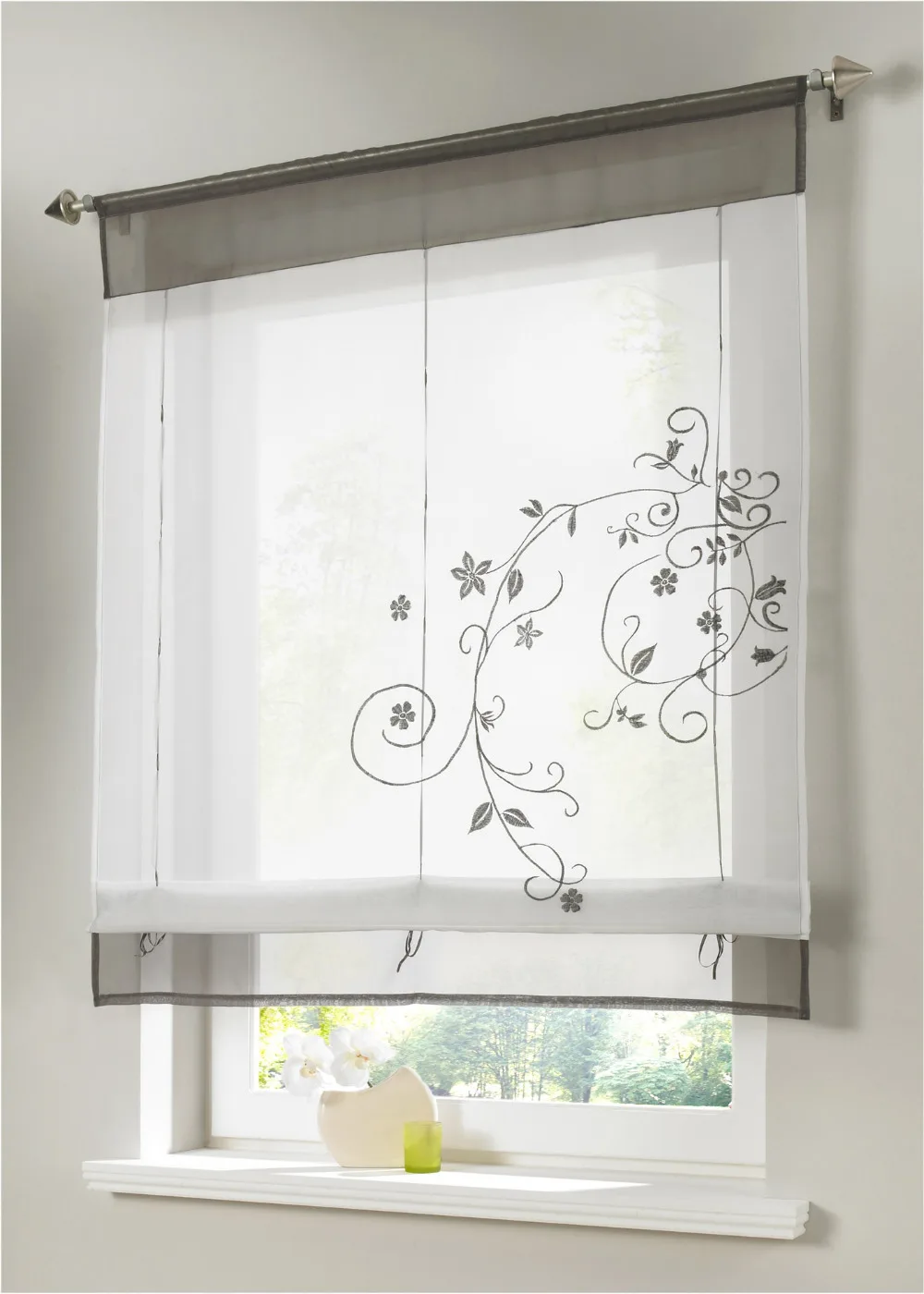 Простые универсальные вышитые цветочные оконные римские шторы для гостиной, модные однотонные кухонные тюлевые шторы, DL001-30
