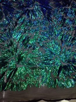 

High Quality Green Gold Line Lace Tulle Lace Fabric 3 D Embroidery African French Net Lace Fabric For Evening Dress 5 Yards