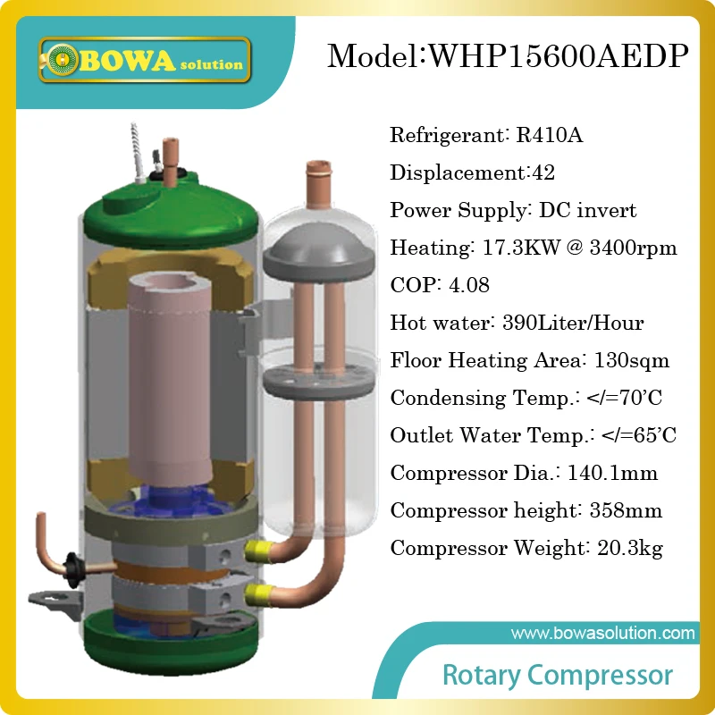 17KW DC invert compressor for heat pump water heater produces 390L/H hot water or for 130sqm