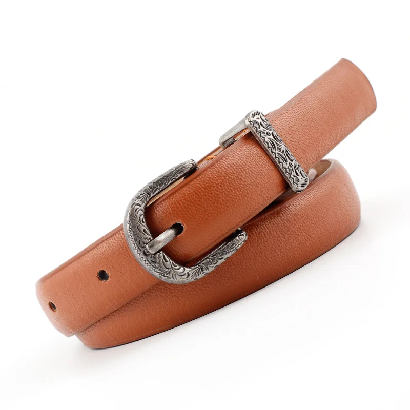 New Designer Ladies Boho Vintage Belt Buckle Belt Woman Thin Narrow Black White Red Brown Leather Belts for Women Jeans - Цвет: CAMEL