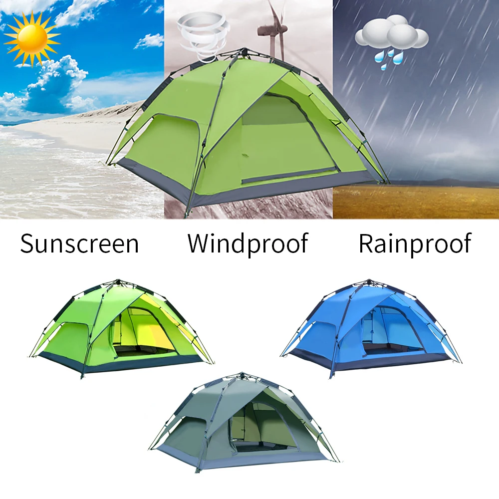 Автоматическая наружная семейная походная палатка для 3-4 человек, двухслойная Водонепроницаемая наружная Солнцезащитная палатка, переносная сумка для путешествий