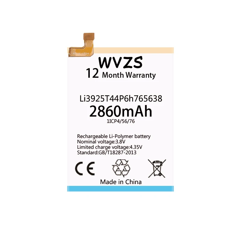 Wvzs 2860 mAh литий полимерная батарея Li3925T44P6h765638 для ZTE Blade V8 Lite сменные