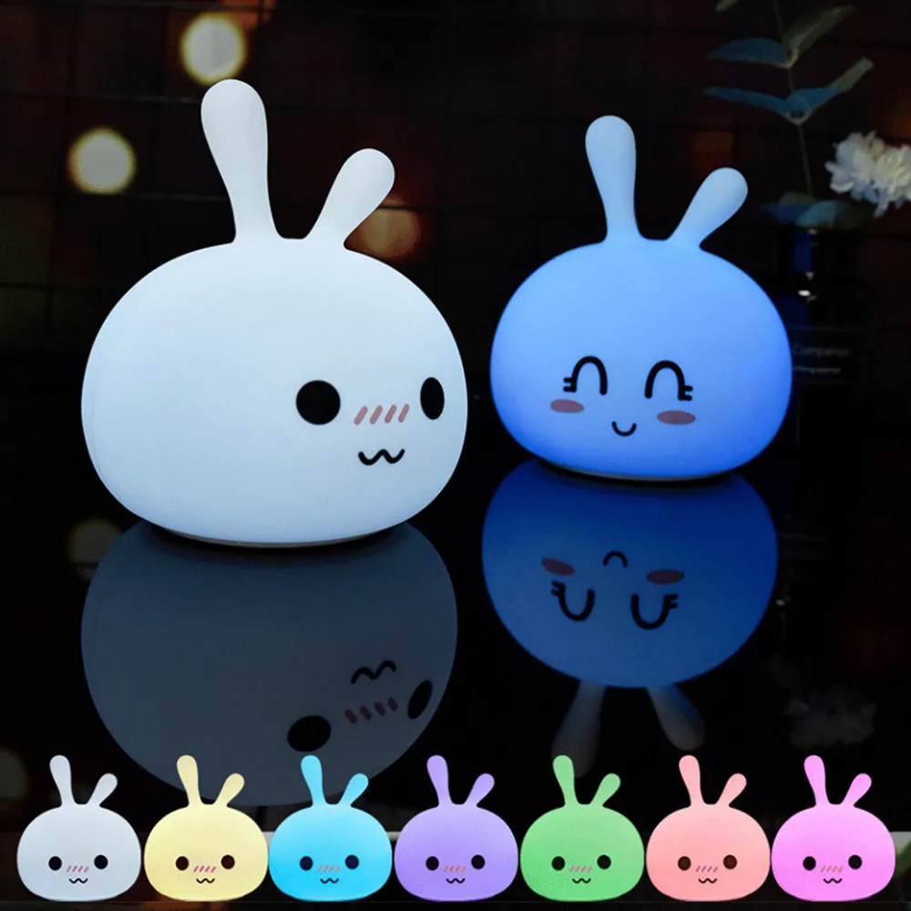 

Rabbit LED Night Light Touch Sensor Colorful Silicone Bunny Lamp USB Rechargeable Bedroom Bedside Lamp for Children Baby Gift