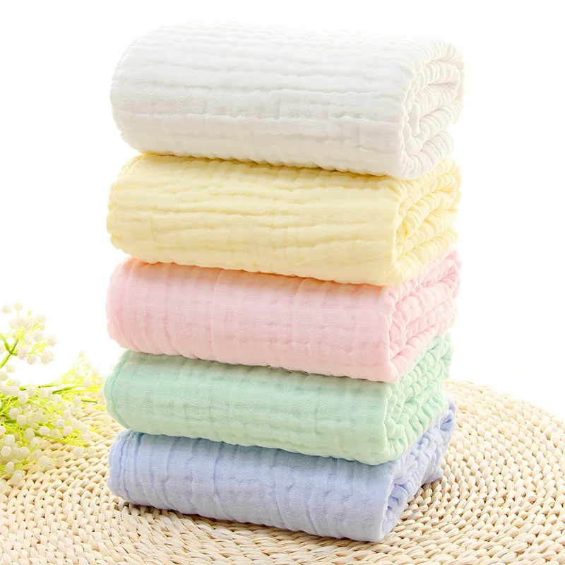 Детское банное полотенце, 6 слоев, Одноцветный муслин, хлопок, полотенце для новорожденных, детское Впитывающее одеяло, постельные принадлежности