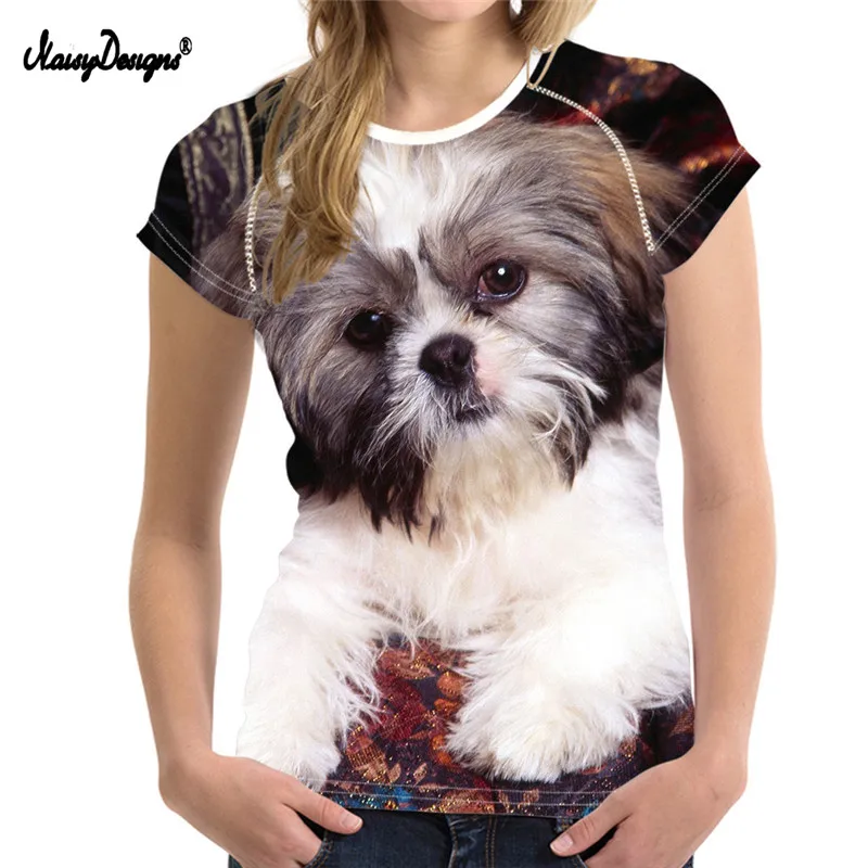 NoisyDesigns Novelty Shih Tzu Printed Short Sleeve Women T Shirts