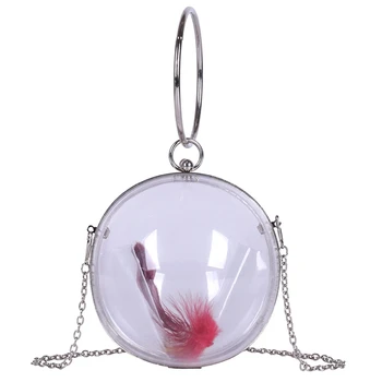 

Elegant Lady Bridal Wedding Party Bag Transparent Feather Wallet Bag Japan Korean Style Evening Bags