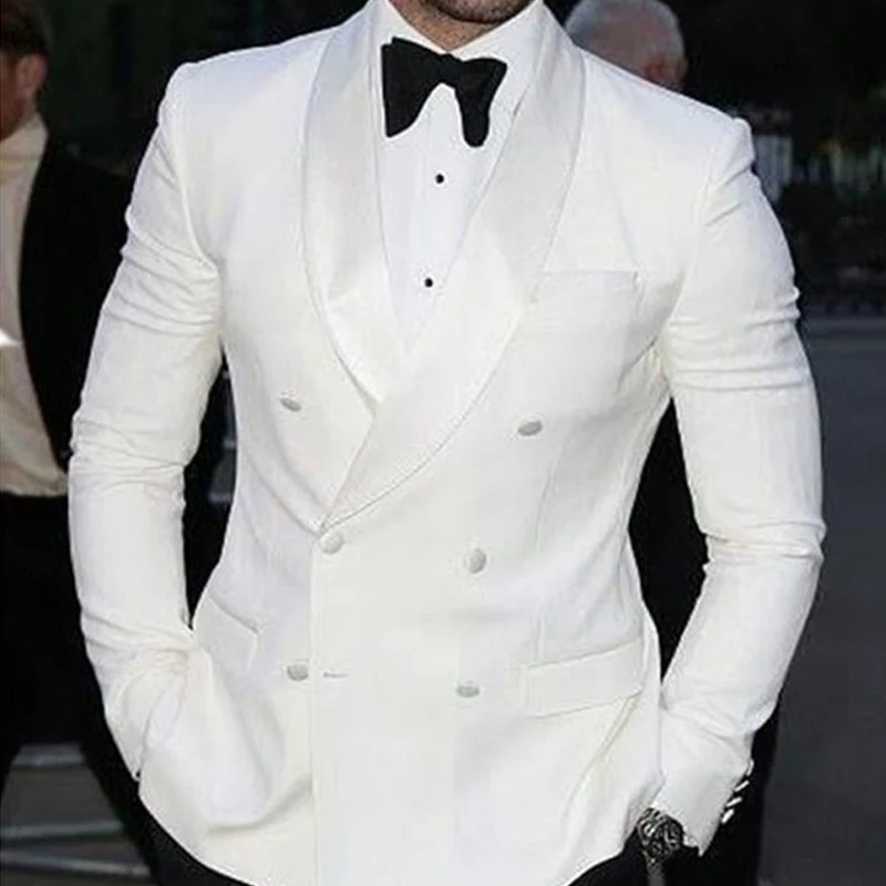 White-Business-Mens-Suits-Double-Breasted-Custom-Made-Slim-Fit-Wedding-Groom-Tuxedos-Shawl-Lapel-Two