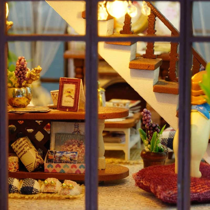 DIY Furniture Doll House Wooden Miniature DollHouse Furniture Kit Assemble With Music Box Doll Home Toys For Children H088