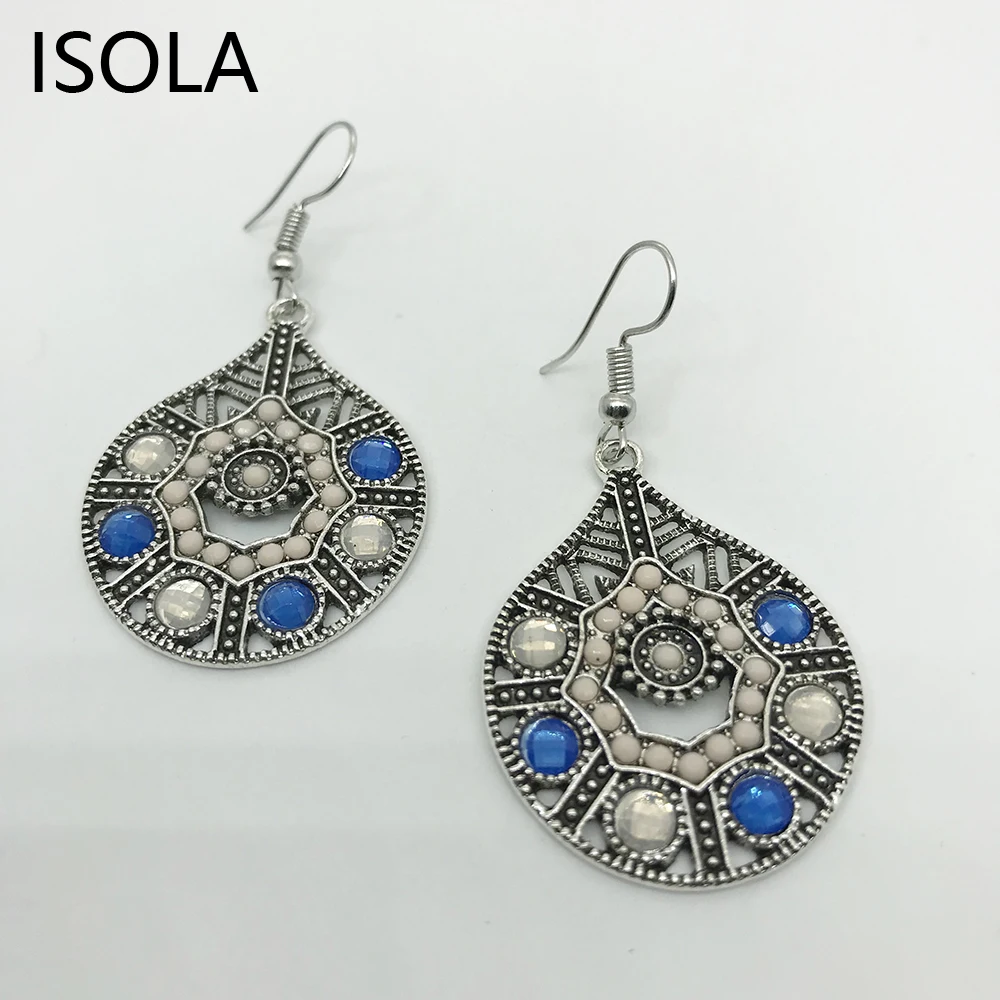 

ISOLA Statement Tribe Antique Bohemia Water Drop Vintage Drop Earrings Colorful Acrylic Dangle Earrings Teardrop Boho Earrings