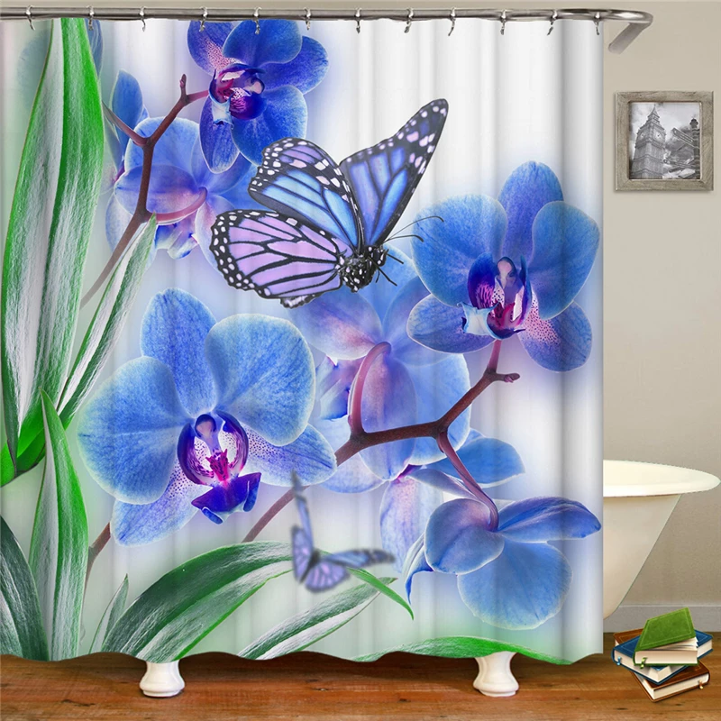 

Kiwiberry Longer Bathtub Butterfly Shower Curtain For Kids Waterproof and Mildewproof Curtain For Shower Bathroom Poliester