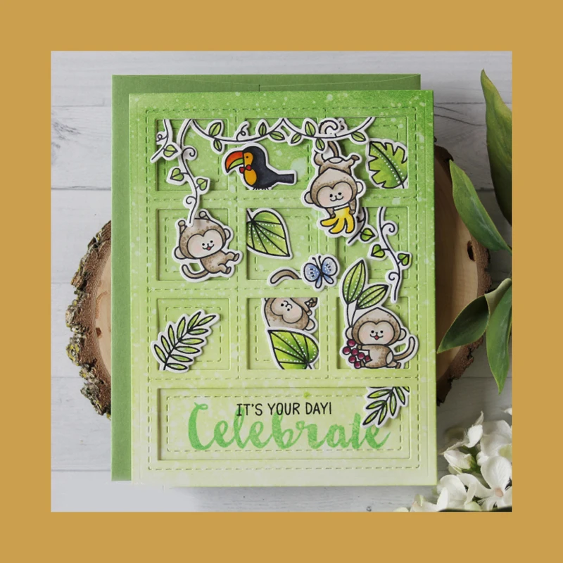 

JUNGLE BIRTHDAY Stencils die and stamps for DIY Scrapbooking/photo Album stamps Decorative Embossing DIY Cards