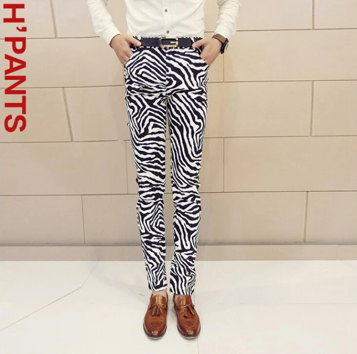 NEW ! Men's brand trend fashion zebra print skinny pants