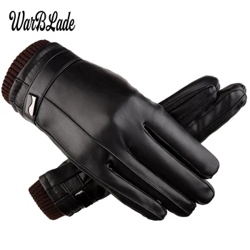 2018 New Men's Luxurious PU Leather Winter Driving Warm Gloves Cashmere Tactical gloves Black Drop Shipping High Quality 1