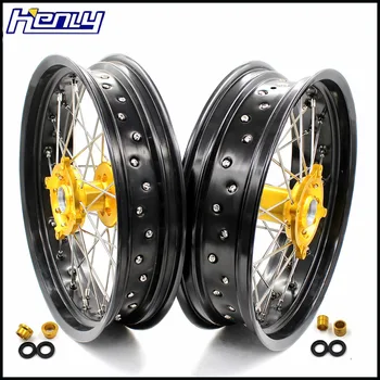 

3.5/4.25 17IN. Supermoto Wheels Rims Set For SUZUKI RMZ250 2007-2019 RMZ250 2005-2019 Gold Hubs CNC