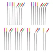 Многоразовые длинные металлические соломинки из нержавеющей стали для 20/30 унций чашки стакан питьевой соломы с чистящей щеткой силиконовые наконечники