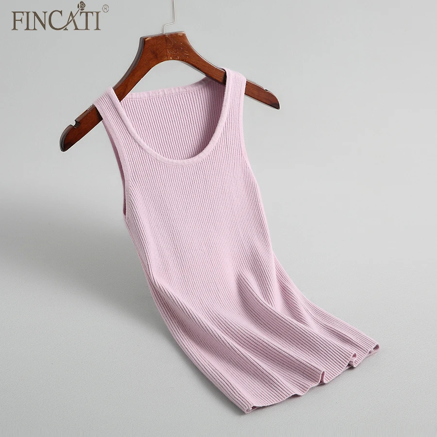 

Fincati 2019 Women Knitted Tank Tops Summer New Arrival Sleeveless All-Match Solid Colors High Elastic Slim Knitted Tops