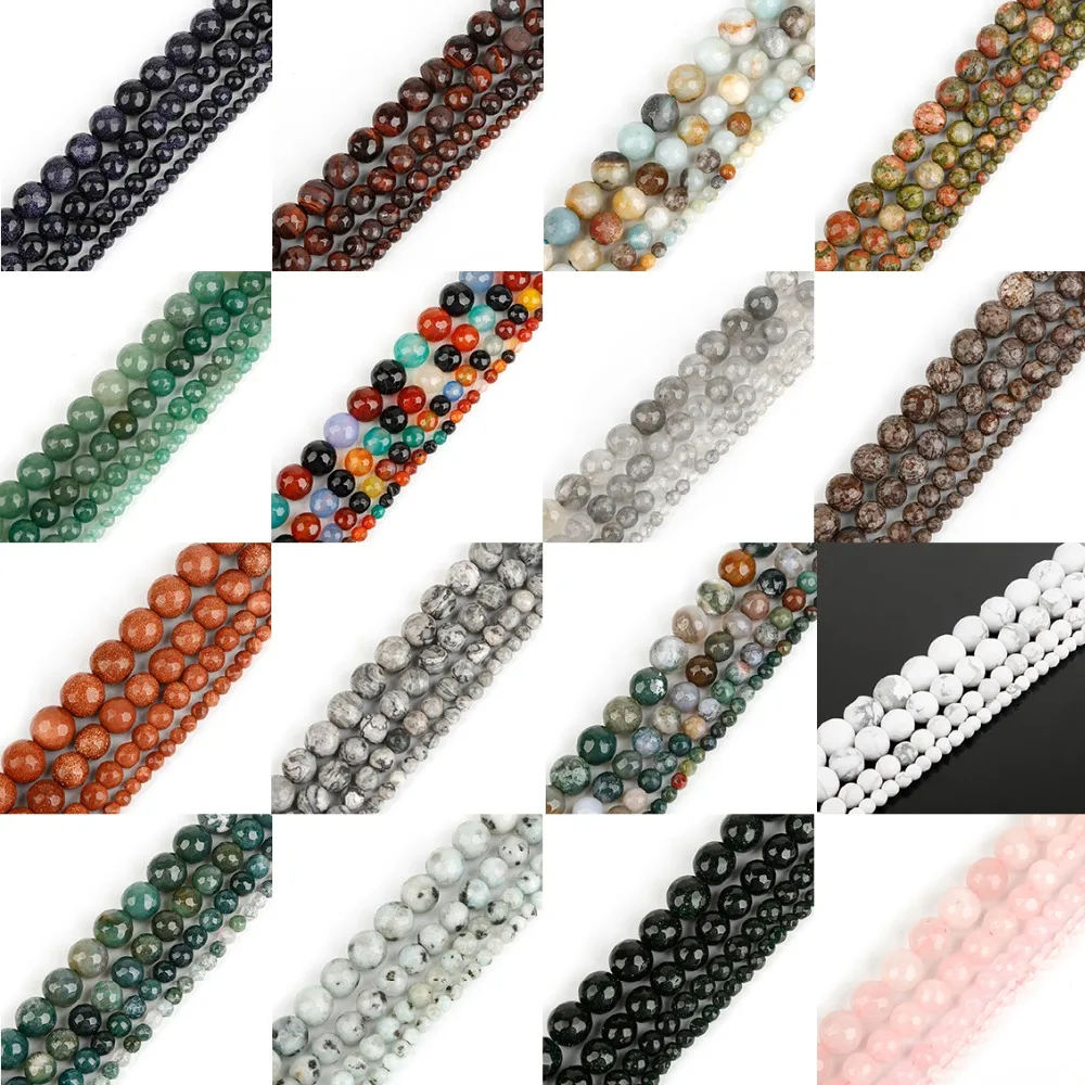 

24 Kinds 4/6/8/10mm 15 inches Faceted Natural Stone Round Ball Beads for DIY Necklace Bracelet Earring Jewelry Making Findings