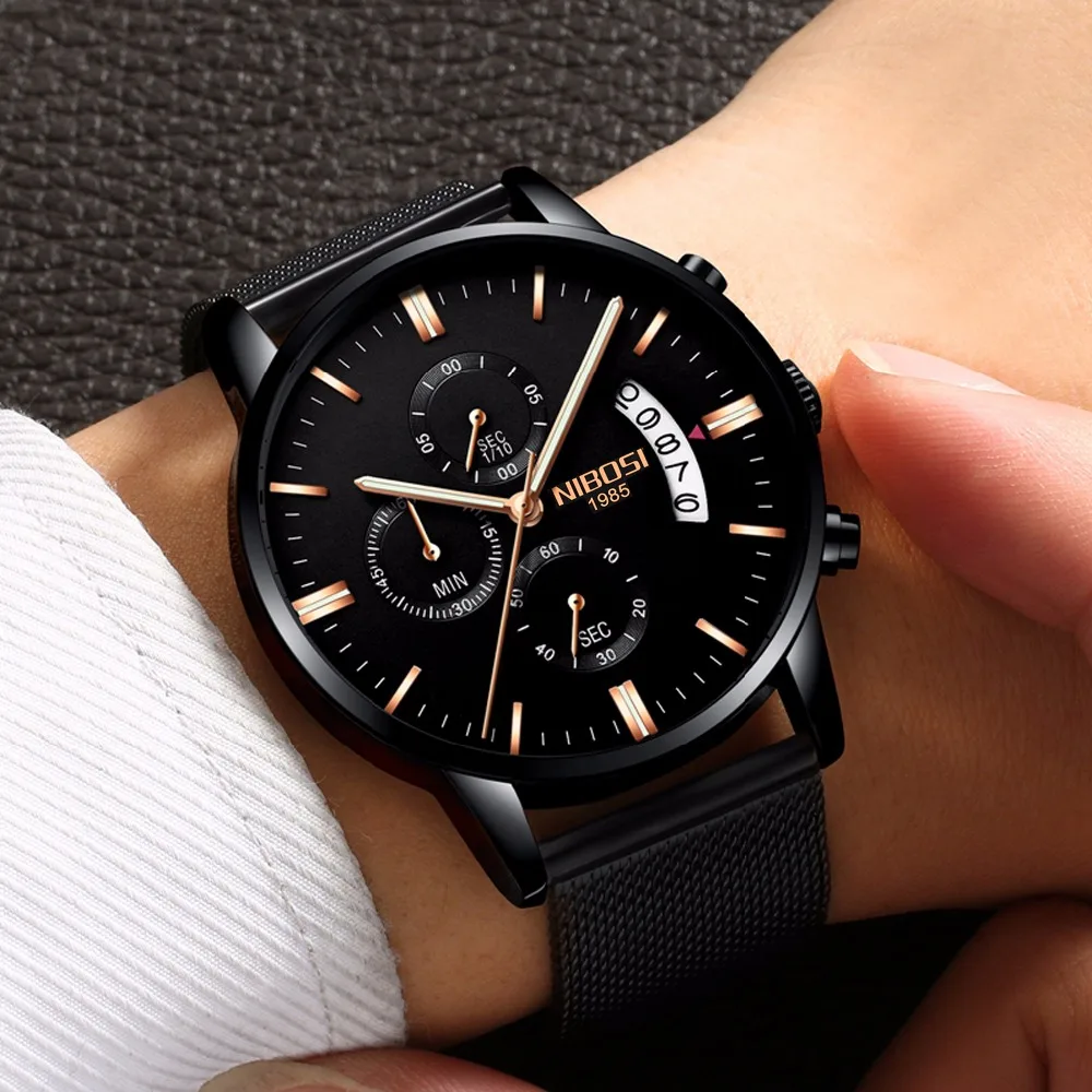 Nibosi Chronograph mens watches top brand luxury leather strap Waterproof sport wrist watches relogio masculino esportive grande (11)
