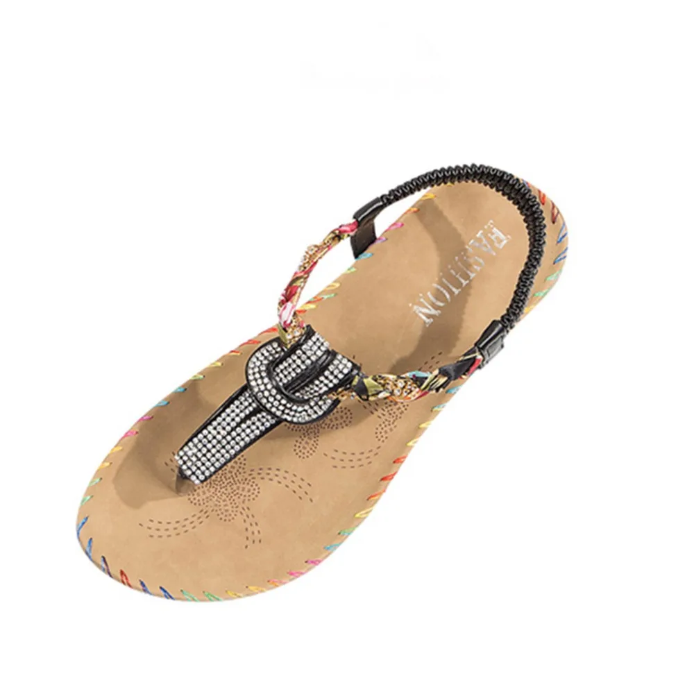 

Ladies Crystal Sewing Slipper Sandals Fashion Roma Style Casual Shoes Bohemian Beach shoes Sandals Zapatos De Mujer 2019 New