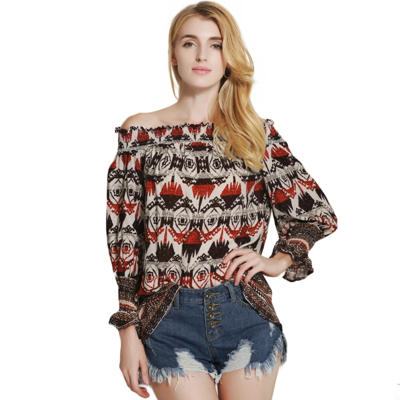 Off Shoulder Top Retro Shirt Brand Women Slash Neck Flare Long Sleeve Shirt Ethnic Plaid Linen Cotton Vintage Ladies Tops S-XXL