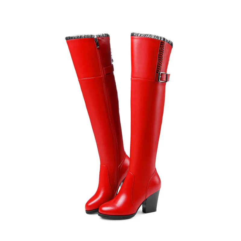 Marque 37 Femmes Chaussures Warmful Véritable Lvabc Black red Genou Naturelle Bottes En Haute Qualité Cuir Nouvelle D'hiver 2018 Laine tqwEwa