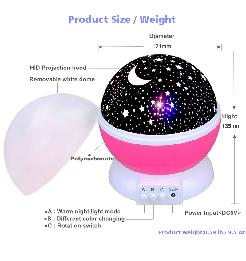 Светодиодный проектор с вращающейся звездой, новинка, светильник ing Moon Sky, вращающийся для детей, Детский Ночной светильник на батарейках, аварийная лампа usb