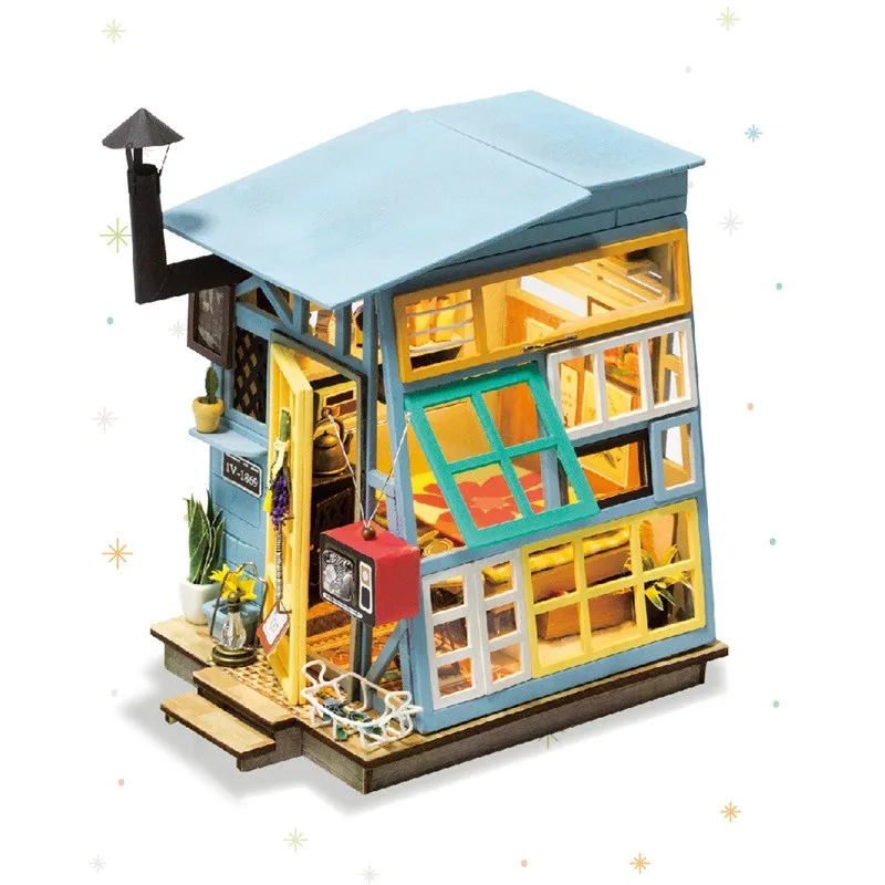 Robotime домашний декор Статуэтка DIY миниатюрная хижина Деревянный Кукольный дом современные украшения Кукольный домик подарок для детей DGM03 - Цвет: Wooden hut