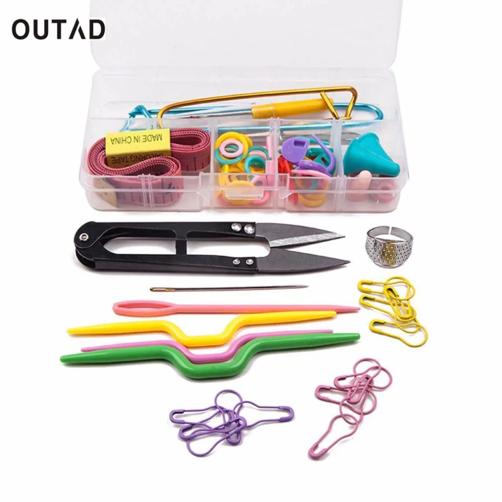 

OUTAD 58pcs/Set Detachable Knitting craft Kit Lots with Case Crochet Hooks Needles Stitches Scissors Pins Sewing Tools Accessory