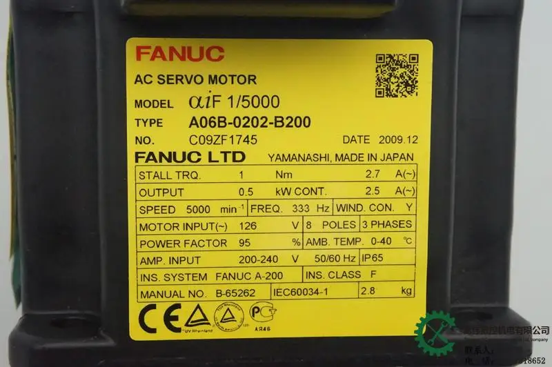 Fanuc servo motor A06B-0202-B200 AC Alpha iF 1/5000 for machine tool CNC