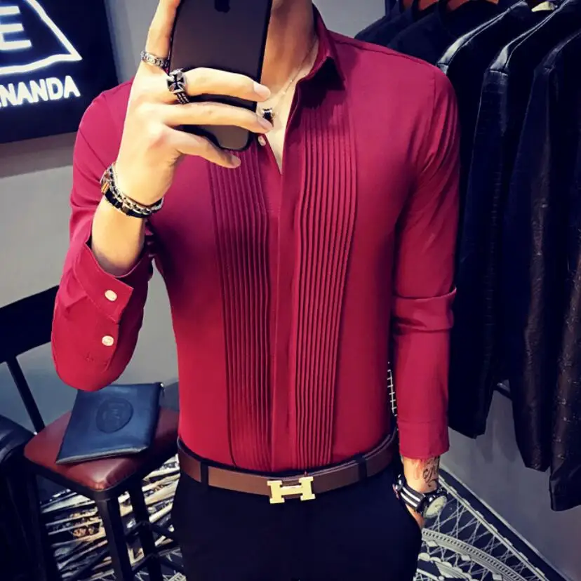 

2019 New style Fashion Male autumn pure cotton slim fit long sleeve shirts/Men's High quality lapel business Dress shirt S-5XL