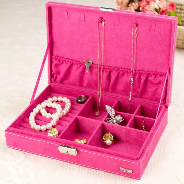 

European jewelry box flannelette square type jewel storage case 5 colors option Jewelry Packaging & Display case necklace hanger
