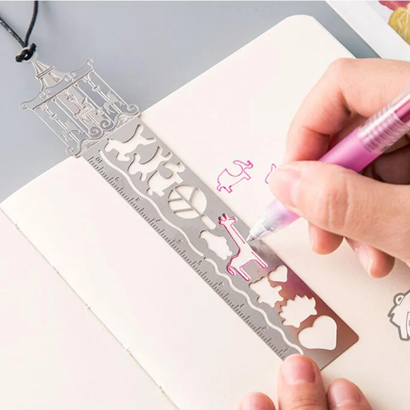 

4pcs Metal Straight Ruler Precision Double Sided hollow template pattern for Drawing Measuring Tool school supplies