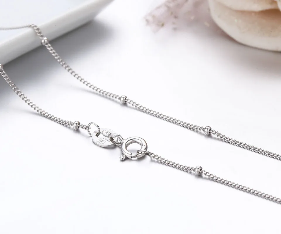 Slim 925 Sterling Silver Curb Beaded Chain Choker Necklaces Women Girls 40cm 45cm Jewelry kolye collares collane collier ketting