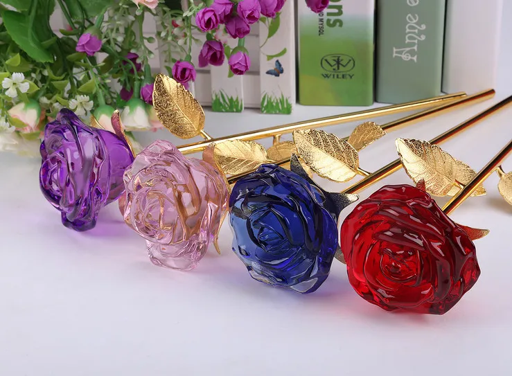 Crystal Glass Rose Flower Wedding Event Decorative crafts ...