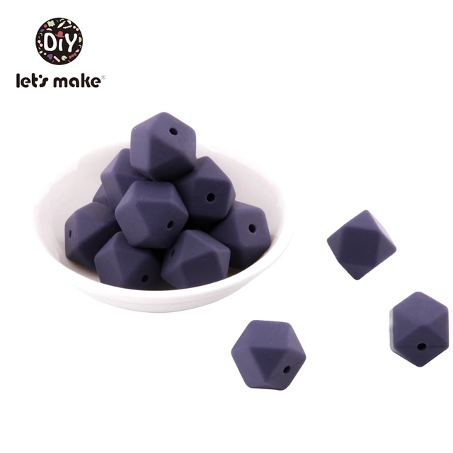 Let's Make Silicone Beads Hexagon Beads 14mm 10pc Food Grade Silicone Teether DIY Pacifier Clips Beads Necklace Baby Teether Navy