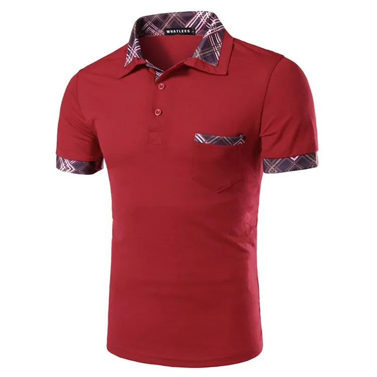 Men Polo Shirt Fashion Plaid Collar Business Mens Polo 2016 Casual Short Sleeved Sports Golf Tennis Cotton Polo Red Camisa M-2XL (2)